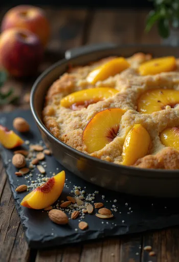 Unikko-persikkakakku tarjoiltuna