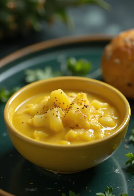 Ananas-curry-sinappikastike tarjoiltuna