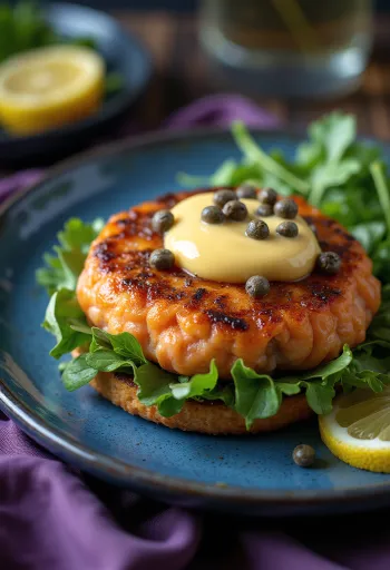 Vastavalmistettu lohihampurilainen kapriksilla ja tillillä