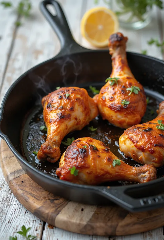 Mausteiset paistetut kanankoivet tuoreiden vihannesten kera.