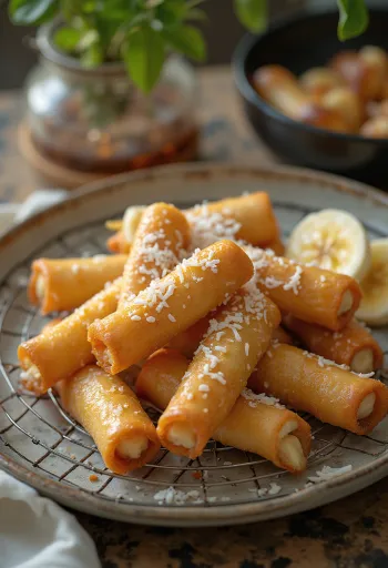 Turon banaanilla, tuore ja rapea jälkiruoka, fariinisokerilla ja kanelilla