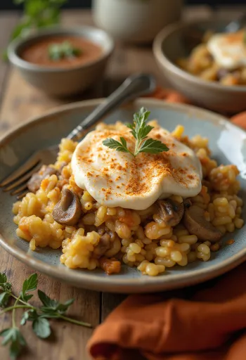 Vegaaninen kaalilaatikko vihanneksilla tarjoiltuna