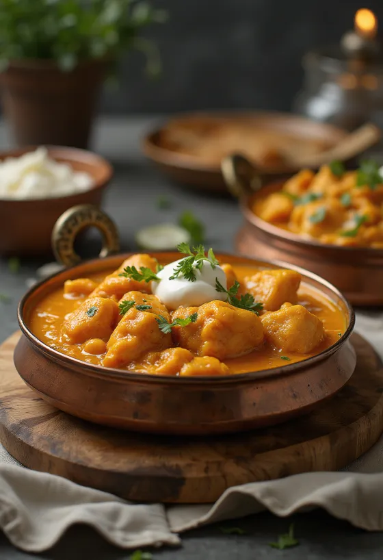 Chicken Makhani, intialainen voikastikekana tuoreella korianterilla koristeltuna