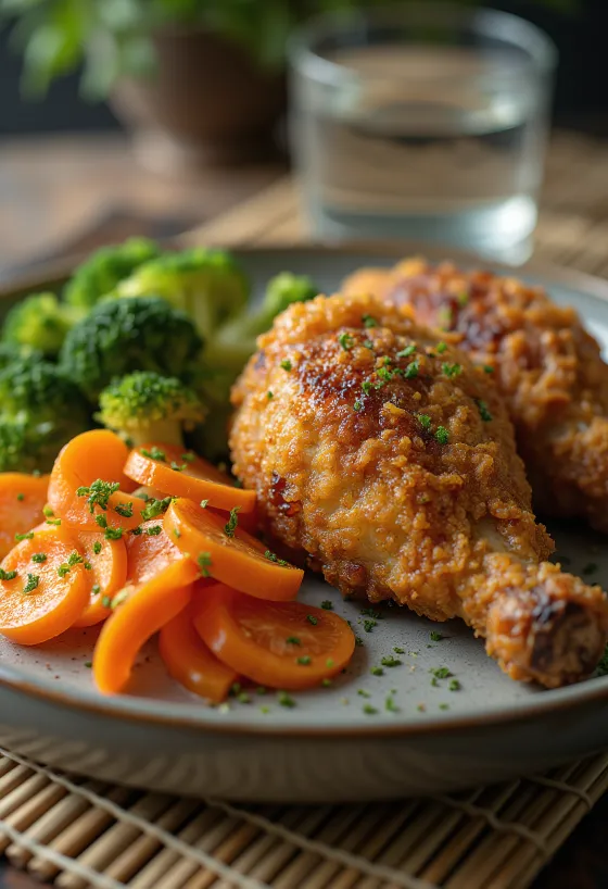 Leivitetty ankankoipi kasvislisäkkeellä tarjoiltuna