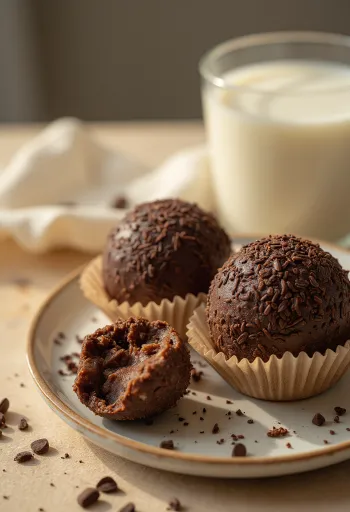 Brigadeiro kaakaolla, tuoreet pallot paahdetussa kaakaojauheessa pyöriteltynä