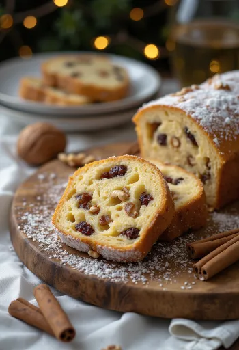 Saksanpähkinä-stollen tarjoiltuna