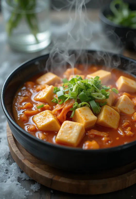 Dubu Jjigae, korealainen tofukeitto kimchillä ja vihanneksilla