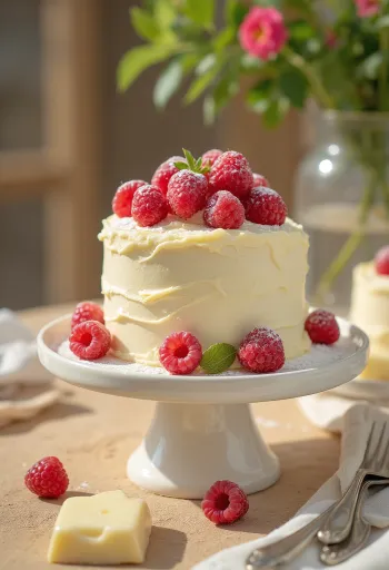 Valkosuklaakakku tarjoiltuna