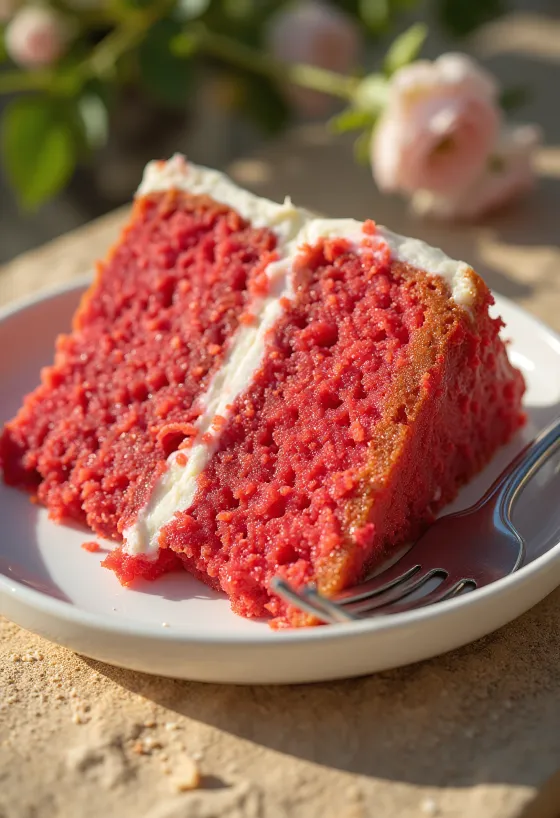Red velvet -kakku kermaisilla kerroksilla