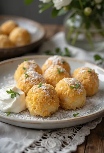 Pehmeä rahkaknöödeli makealla smetanalla ja paahdetuilla korppujauhoilla.