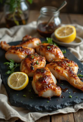 Grillattu kalkkarokäärme tarjoiltuna puulautasella grillikastikkeen kera