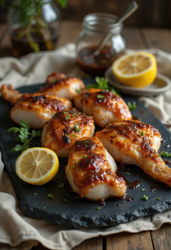Grillattu kalkkarokäärme tarjoiltuna puulautasella grillikastikkeen kera