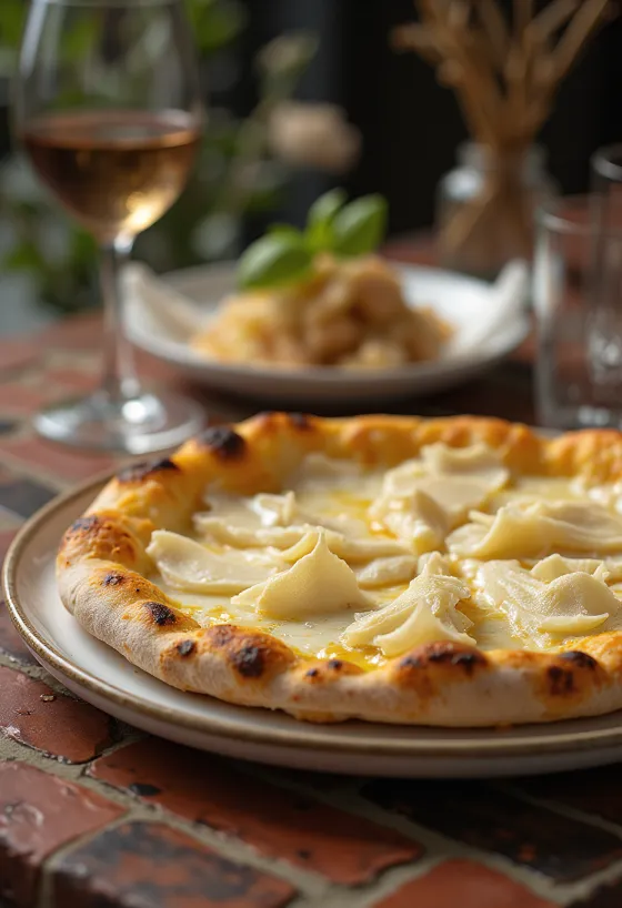 Pizza al Tartufo Bianco valkoisella tryffelillä ja juustoilla
