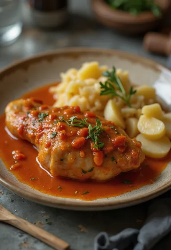 Pörkölt libacombbal tarjoiltuna