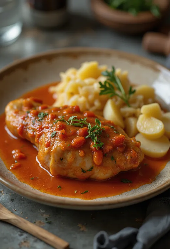 Pörkölt libacombbal tarjoiltuna
