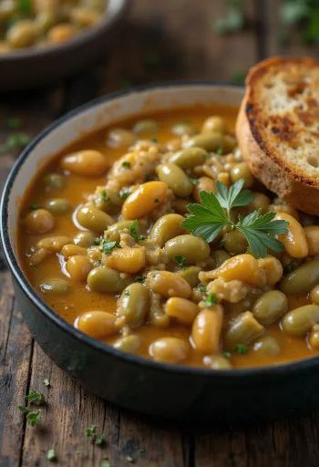 Vihreä papumuhennos paksussa, smetanaisessa kastikkeessa, tuoreella tillillä ripoteltuna