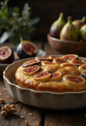 Viikuna-saksanpähkinäkakku tarjoiltuna