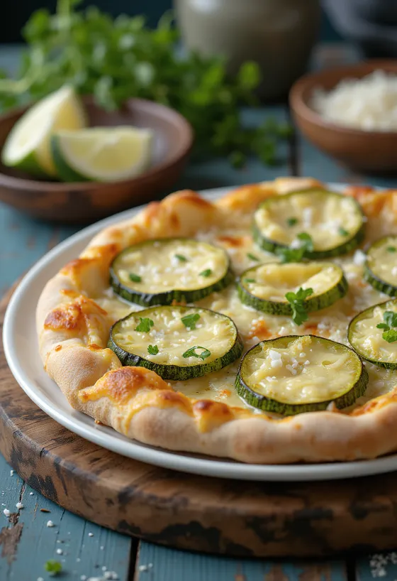 Pizza al Zucchini kesäkurpitsalla ja juustoilla