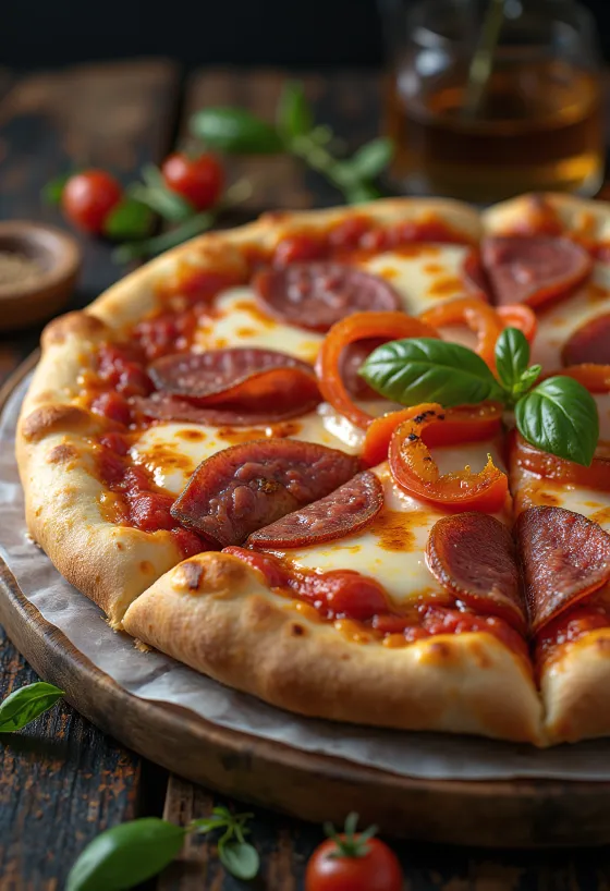 Pizza alla Campagnola salamilla ja vihanneksilla
