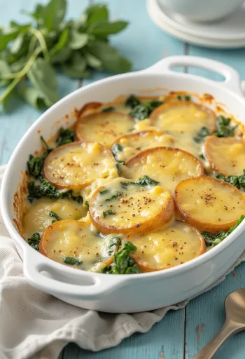 Vegaaninen pinaatti-perunavuoka tarjoiltuna