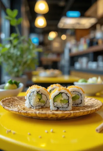 Vegaaninen sushi norilevällä, avokadolla ja seesaminsiemenillä koristeltuna