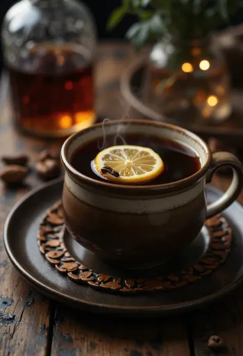 Rommitee lasissa tarjoiltuna