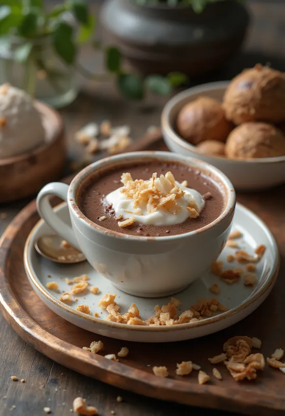 Kookos-kuumajuoma tuoreeltaan tarjoiltuna