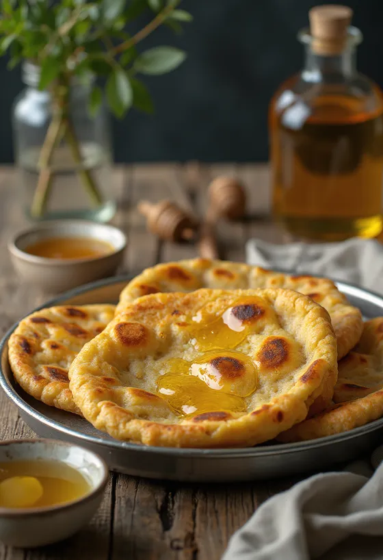 Makki Ki Roti hunajalla, rapea maissileipä tarjoiltuna hunajan kera