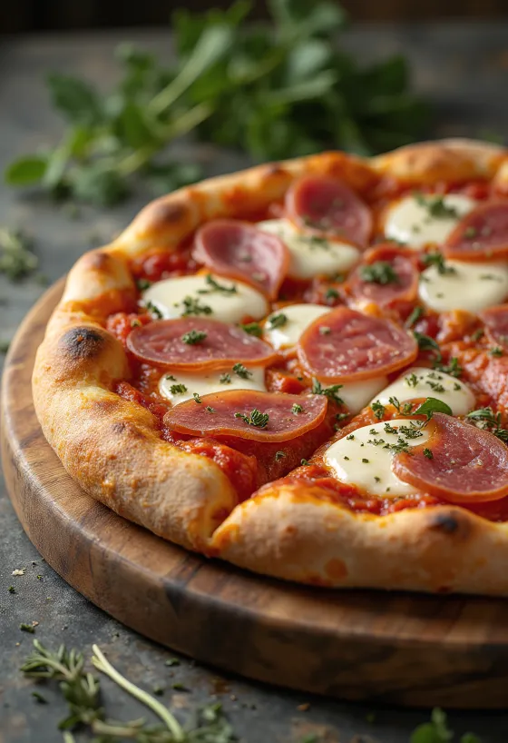Pizza al Finocchiona fenkolisalamilla ja tuoreella oreganolla
