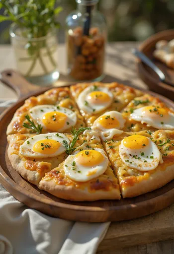 Pizza Sabich tarjoiltuna