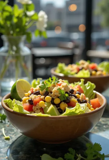 Vegaaninen tacosalaatti maissilastuilla ja vihanneksilla