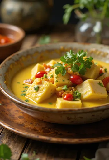 Krokotiilicurry tarjoiltuna kulhossa jasmiiniriisin kera