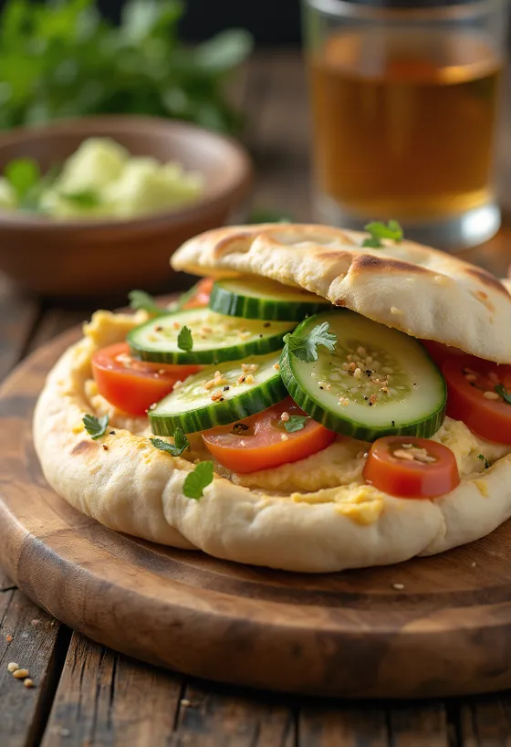 Pita hummuksella ja tuoreilla vihanneksilla