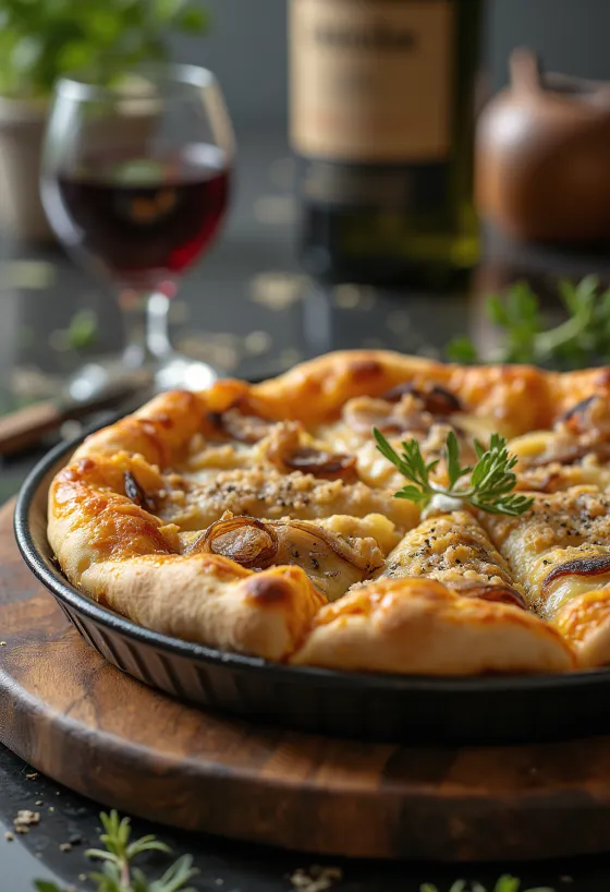 Pizza Sfincione sisilialaisella paksulla taikinalla ja makealla sipulilla