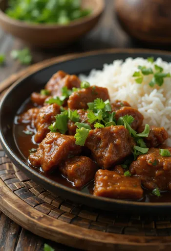 Naudanliharendang tarjoiltuna