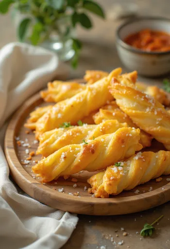 Rapea juustotikku uunituoreena, kullanruskealla juustokerroksella