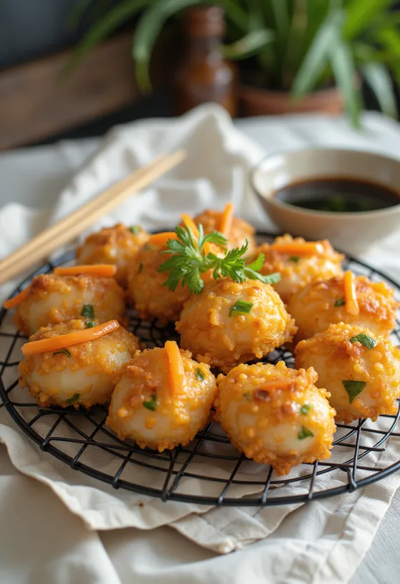 Tofu-kakiage tarjoiltuna soijakastikkeella