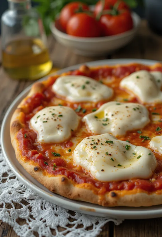 Pizza alla Mozzarella di Bufala puhvelimozzarellalla ja basilikalla