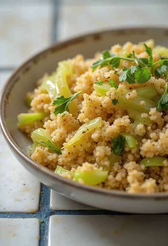 Mausteinen bulgur-savoyinkaalipaistos paistinpannulla