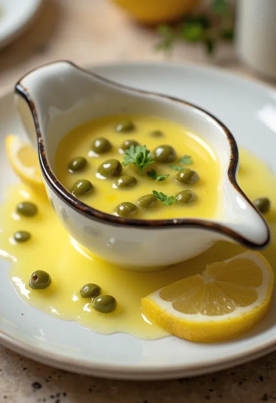 Sitruunainen kapris-voikastike tarjoiltuna