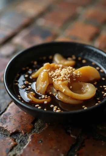 Makeutettu soijakastike tarjoiltuna grillattujen vihannesten kera