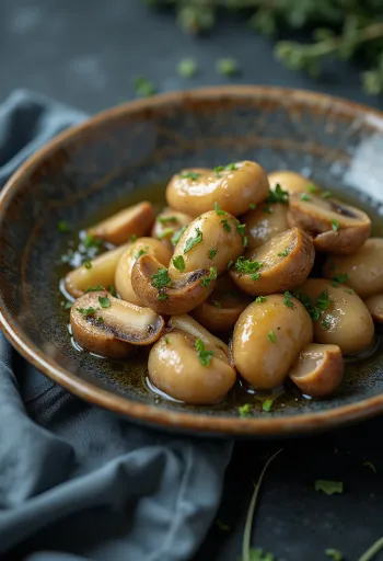 Prebioottiset purjo-paistetut sienet tarjoiltuna