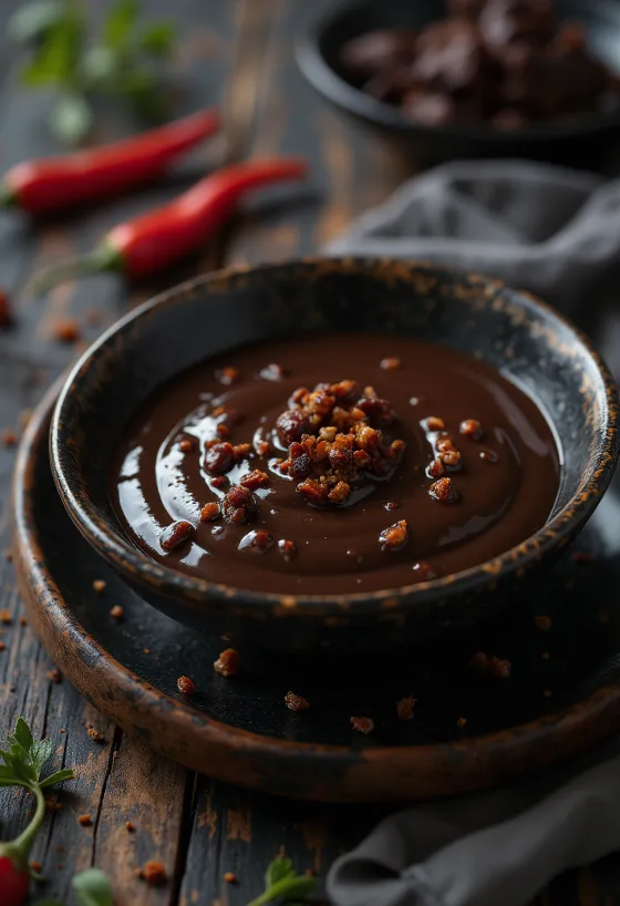 Chili-suklaakastike tarjoiltuna