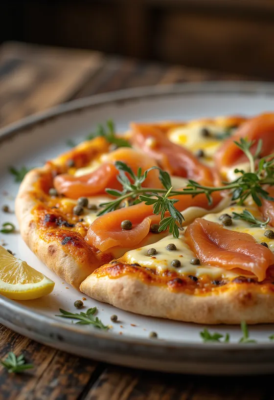 Pizza à la Norvégienne savulohella, kapriksilla ja smetanalla