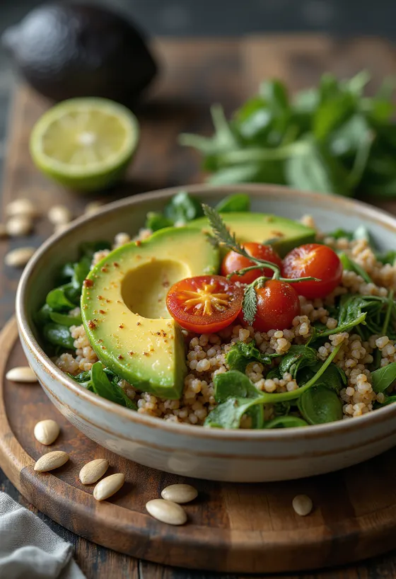 Pinaatti-kvinoa Buddha bowl avokadolla