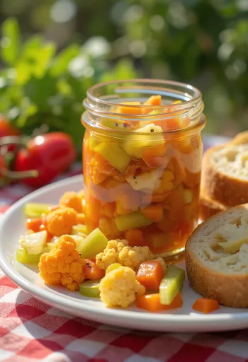 Tulinen giardiniera tarjoiltuna