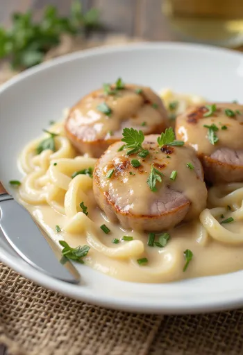 Porsaan sisäfileetä ja kastiketta lautasella