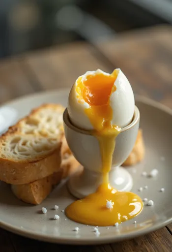 Tuoreeltaan keitetty löysä muna, tarjoiltuna aamiaiseksi.