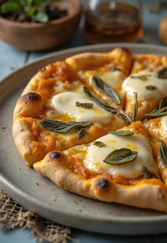 Pizza alla Zucca paahdetulla kurpitsalla ja mozzarellalla