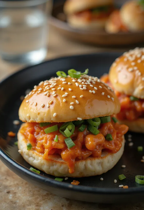 Kimchi-seesamibao-sämpylät tarjoiltuna
